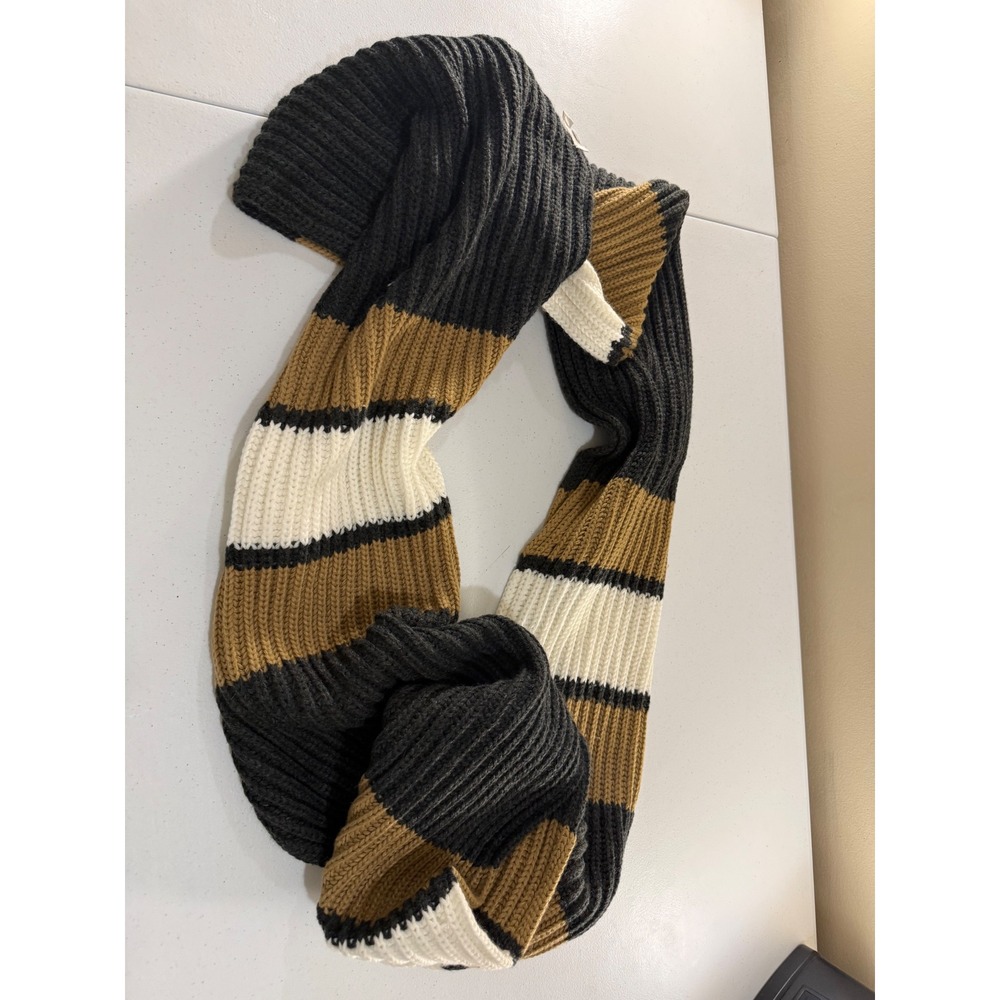 Michael Michael Kors Striped Ribbed Knit Infinity Scarf Grey Brown Cream